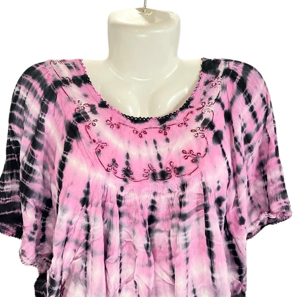 Lakhay's Collection Women's Pink/Black Tie-Dye Pullover Artsy Eclectic Free Size - Picture 8 of 9